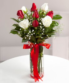 5 kırmızı 4 beyaz gül vazoda  Kars çiçek gönderme 