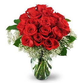 25 adet kırmızı gül cam vazoda  Kars çiçek online çiçek siparişi 
