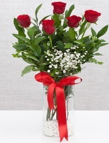 cam vazo içerisinde 5 adet kırmızı gül  Kars çiçek gönderme 