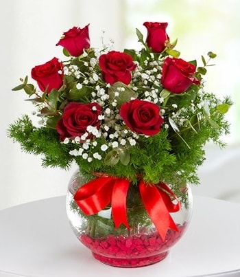 fanus Vazoda 7 Gül  Kars çiçek online çiçek siparişi 